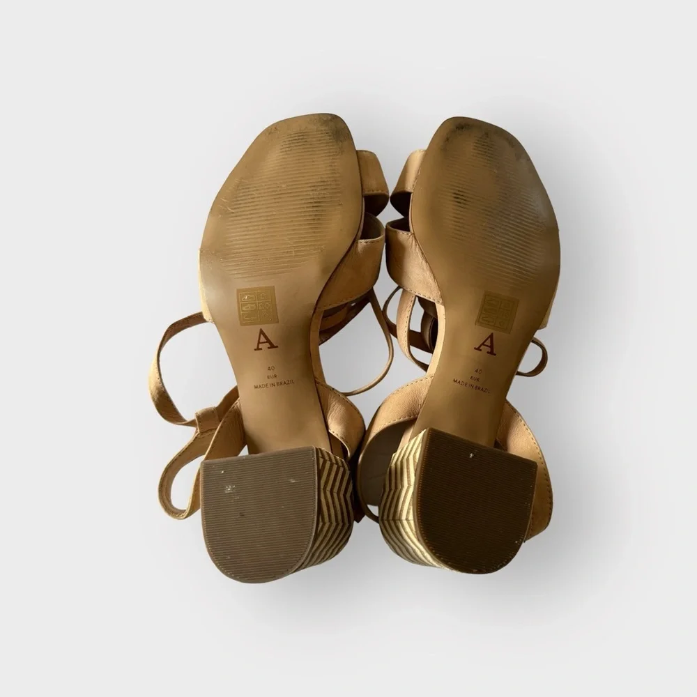 Anthropologie Tabitha Light‎ SandAnkle Strappy Block Heel Shoe Sz 40